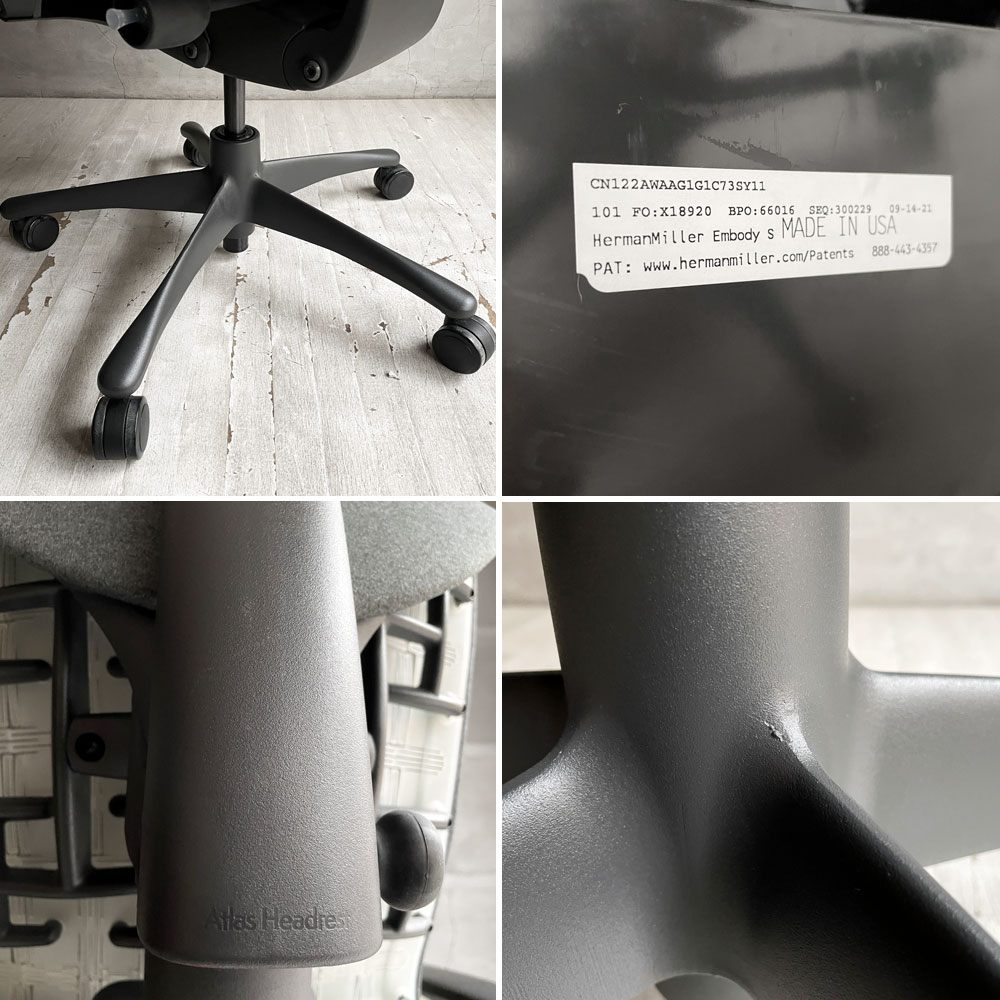 ハーマンミラー Herman Miller エンボディチェア Embody ヘッドレスト付き デスクチェア オフィスチェア シンクダークカーボン ファブリック ジェフ・ウェバー＆ビル・スタンフ 参考定価￥363,000- ♪
