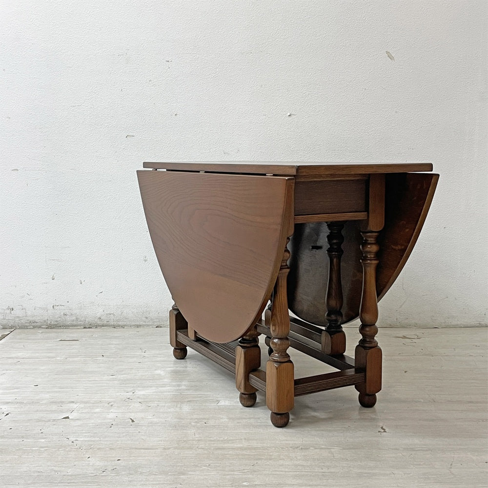 オールドチャーム Old Charm オーク材 オーバル天板 ゲートレッグテーブル 英国家具 ロクロ脚 ●