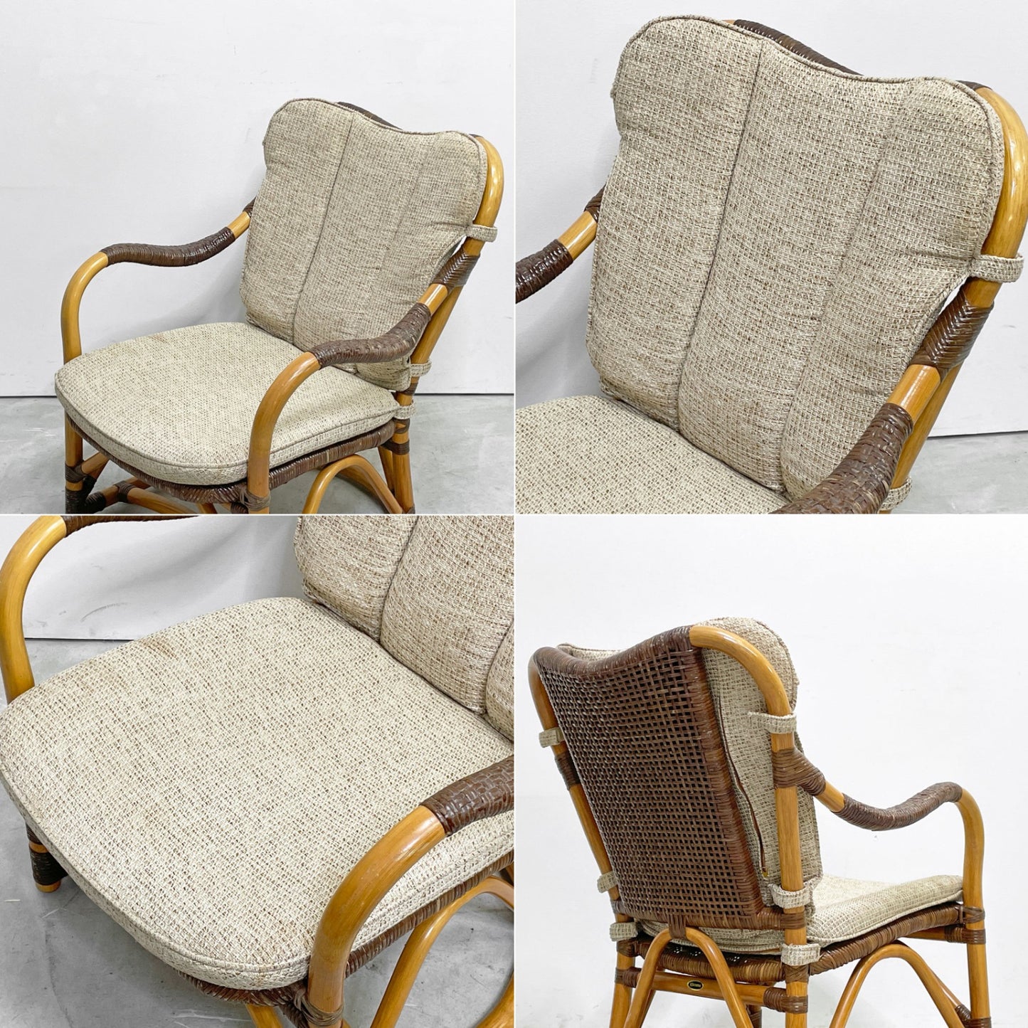 カザマ KAZAMA ルロット アームチェア Lurot Arm Chair ラタン 籐家具 ベージュ系 クッション付き インドネシア 定価￥48,800- B ●