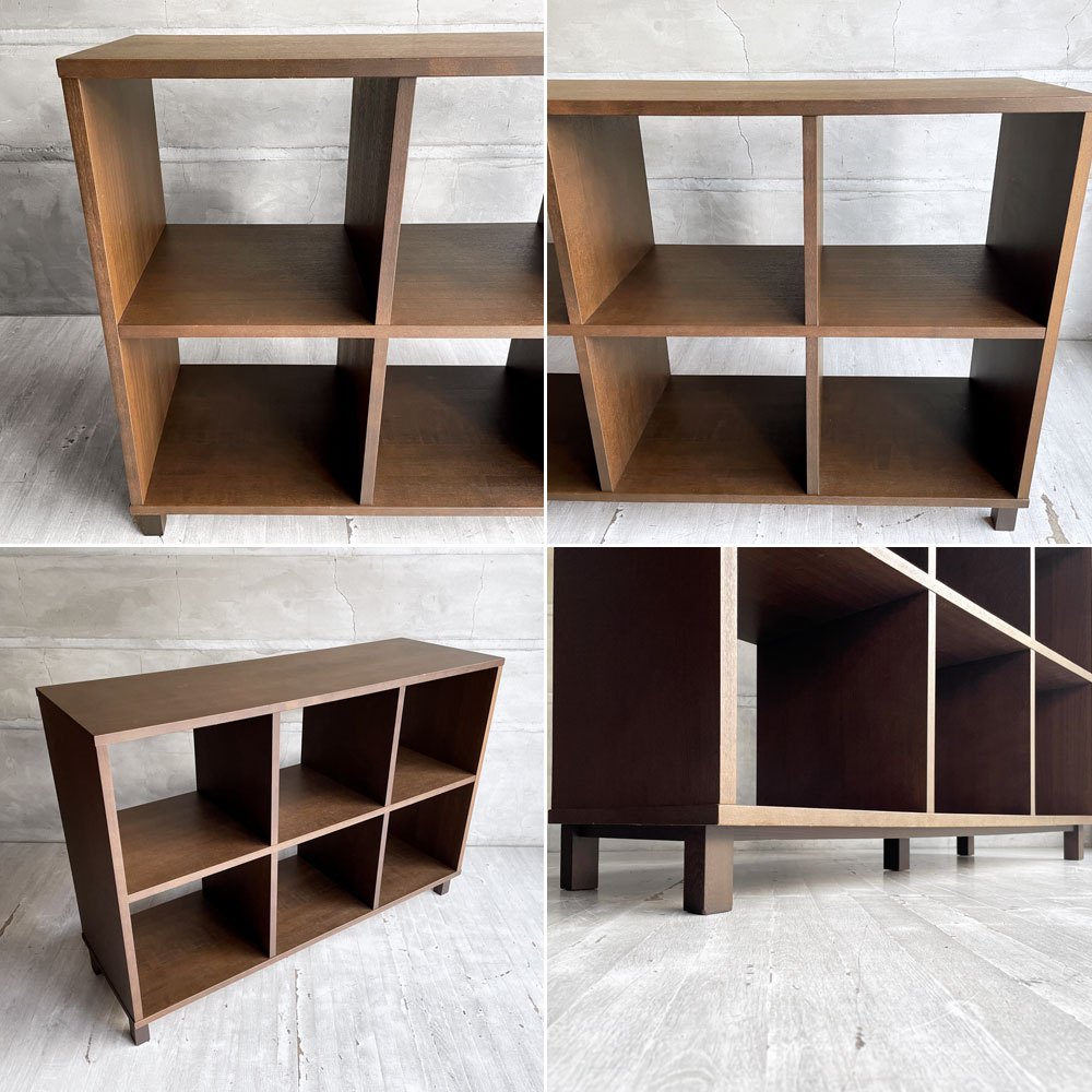 無印良品 MUJI オープンシェルフ 2段3列 立ち脚 タモ材 ブラウン 棚 キャビネット 飾り棚 シンプルデザイン 廃番 ♪
