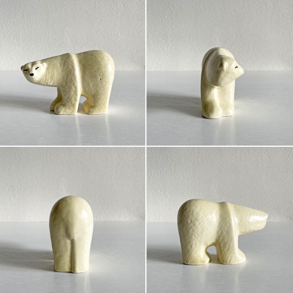リサラーソン Lisa Larson ポーラーベア Polar Bear シロクマ 子熊 Sサイズ 陶製フィギュリン 復刻品 スウェーデン 北欧雑貨 補修あり 〓