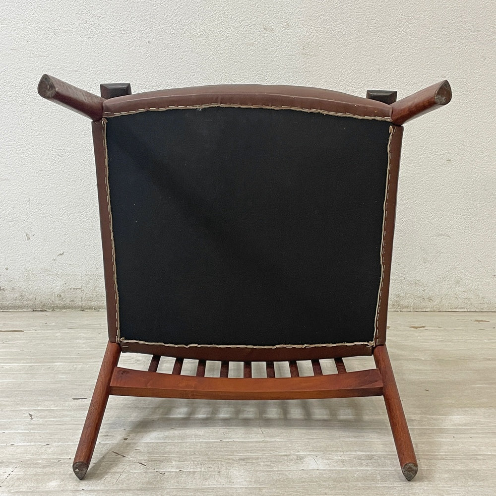 BC工房 だんらん工芸椅子 ラウンジチェア イージーチェア チーク無垢材 本革 ブラウン 新品参考価格￥93,500- B ●