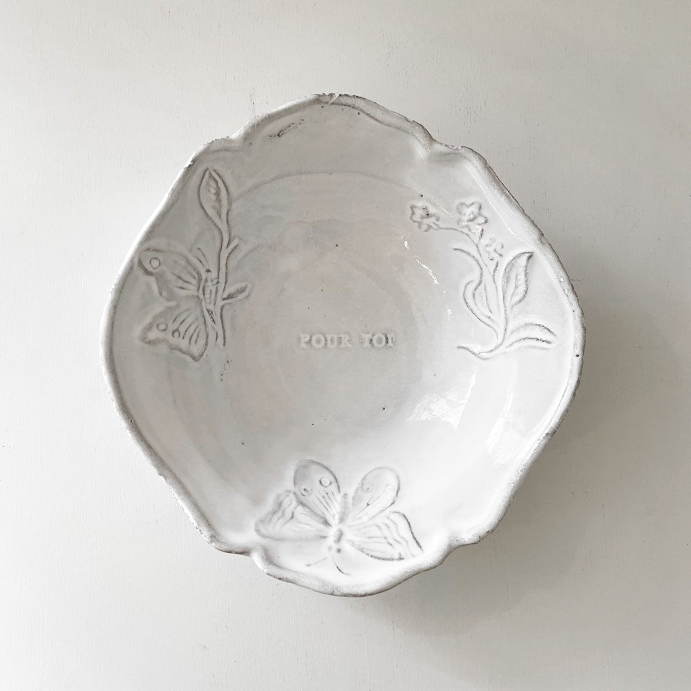 アスティエ・ド・ヴィラット Astier de Villatte フルール Fleurs スモールスーププレート 蝶 19.5cm ナタリー・レテ フランス 定価￥18,150- ◎