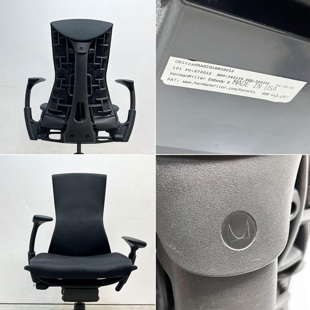 ハーマンミラー Herman Miller エンボディチェア デスクチェア オフィスチェア ジェフ・ウェバー ビル・スタンフ シンク ブラック 2021年製 定価¥306,900- ●