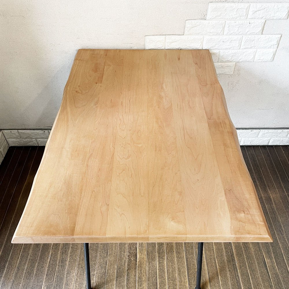 ビンテージスタイル Vintage Style 耳付き無垢材 × 鉄脚 ダイニングテーブル ワークテーブル 作業台 W105cm インダストリアル リメイク家具 ◎