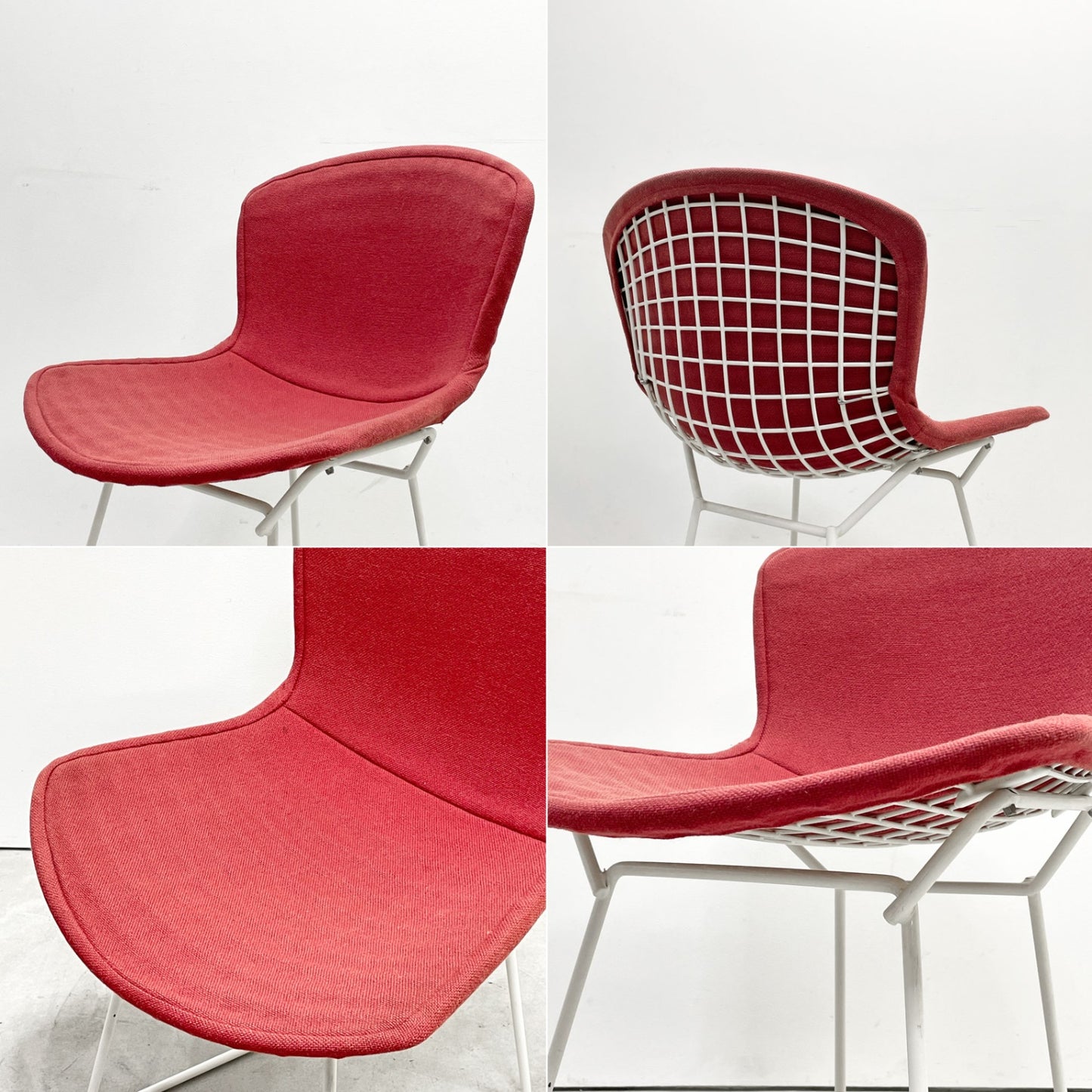 ノル Knoll 420 サイドチェア ワイヤーチェア ダイニングチェア ホワイト × レッド ファブリック フルカバー仕様 ハリー・ベルトイア ミッドセンチュリー ビンテージ ●