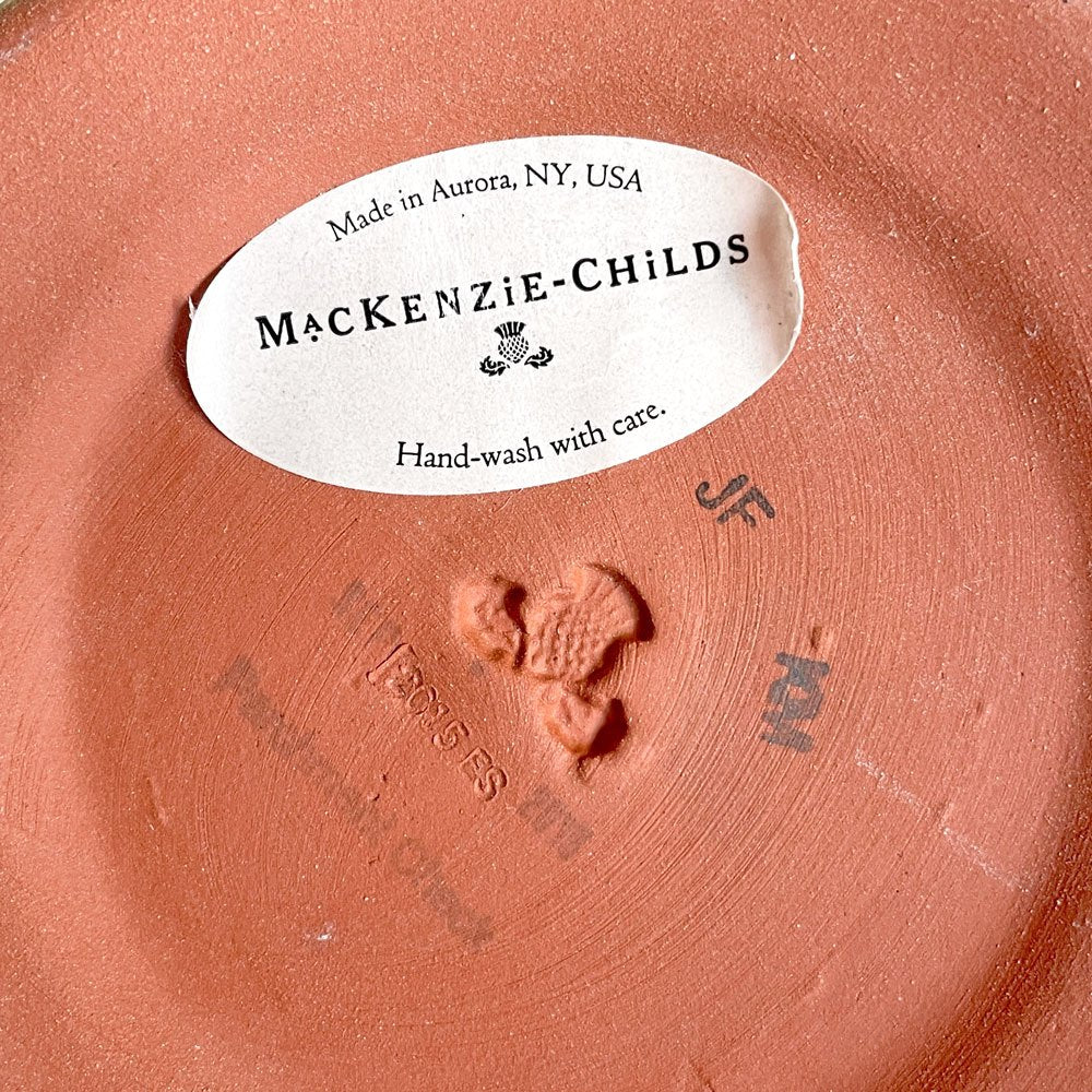 マッケンジーチャイルド Mackenzie-Child コートリーチェック柄 キャンドルホルダー Candlestick 金彩 陶器 アメリカ B ■