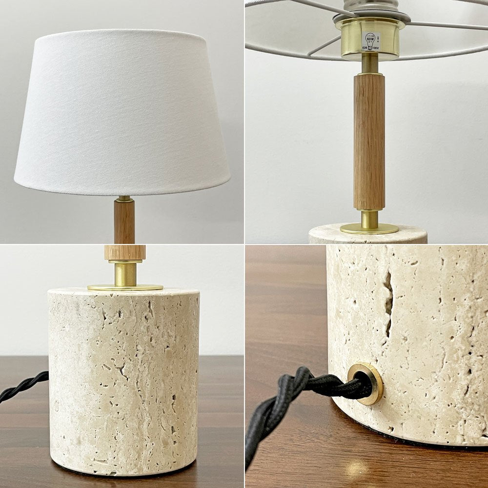 アートワークスタジオ ART WORK STUDIO モノリステーブルランプ Monolith-table lamp AW-0600 ホワイト 大理石ベース オーク無垢材 真鍮 ファブリック モダンデザイン 箱付き 美品 A ●