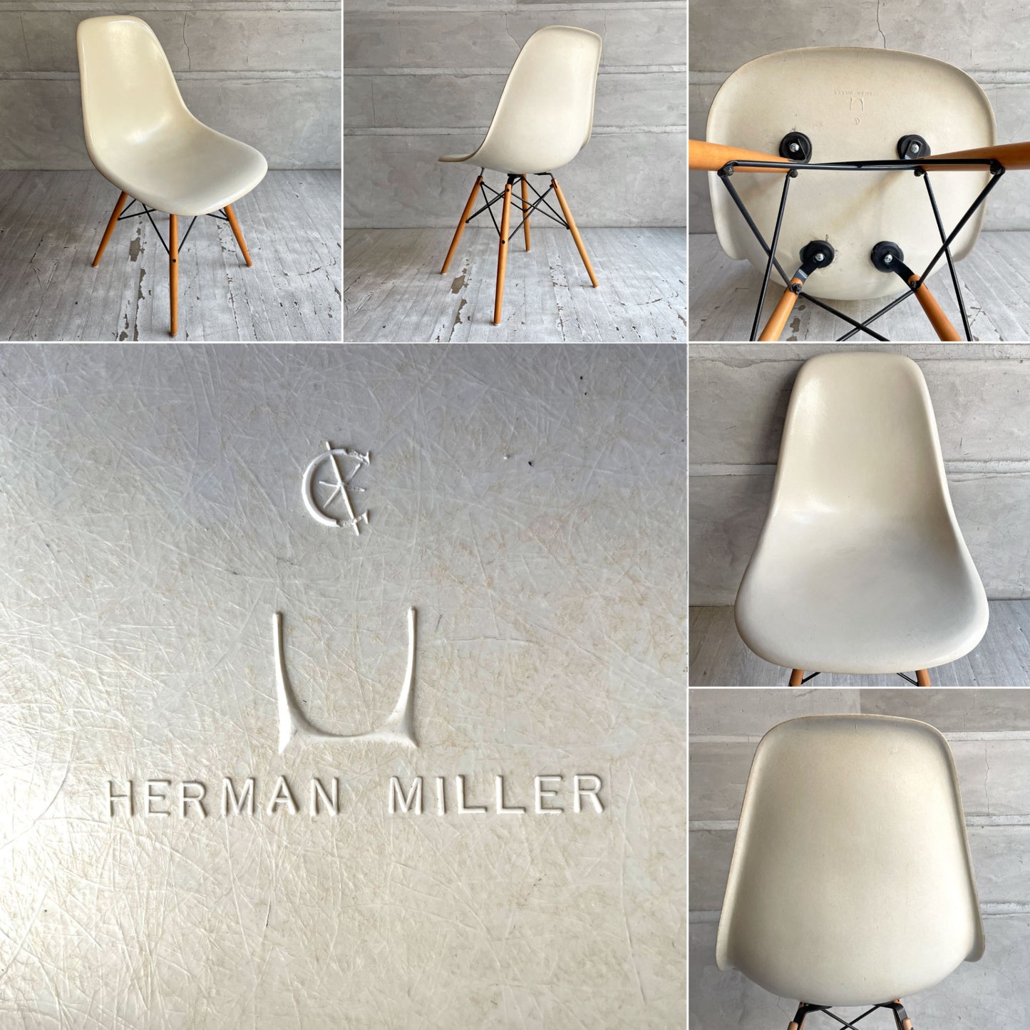 ハーマンミラー Herman Miller サイドシェルチェア セカンド 2nd ビンテージ FRP製 パーチメント ドゥエルレッグベース C&R イームズ ミッドセンチュリー ♪