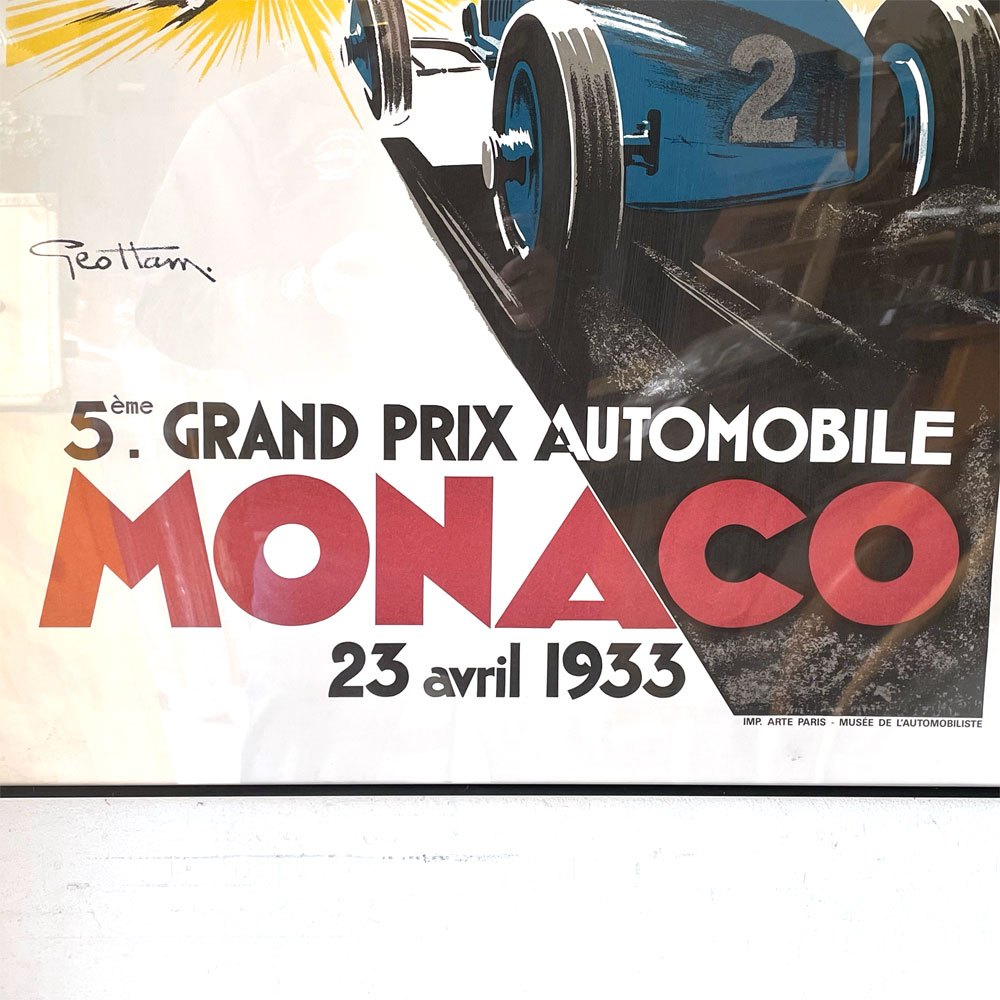 モナコ グランプリ Grand Prix Monaco 1933年 ポスター リトグラフ ジオ・ハム Geo Ham B1サイズ相当 フレーム付 ★