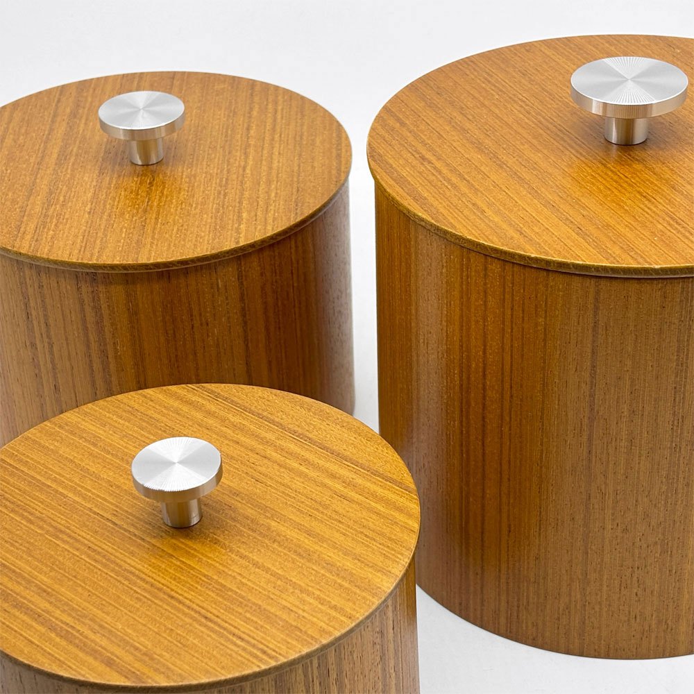 ミッドセンチュリーモダン Mid-Century MODERN チーク材 プライウッド 蓋付き小物入れ S+M+L 3点セット ●