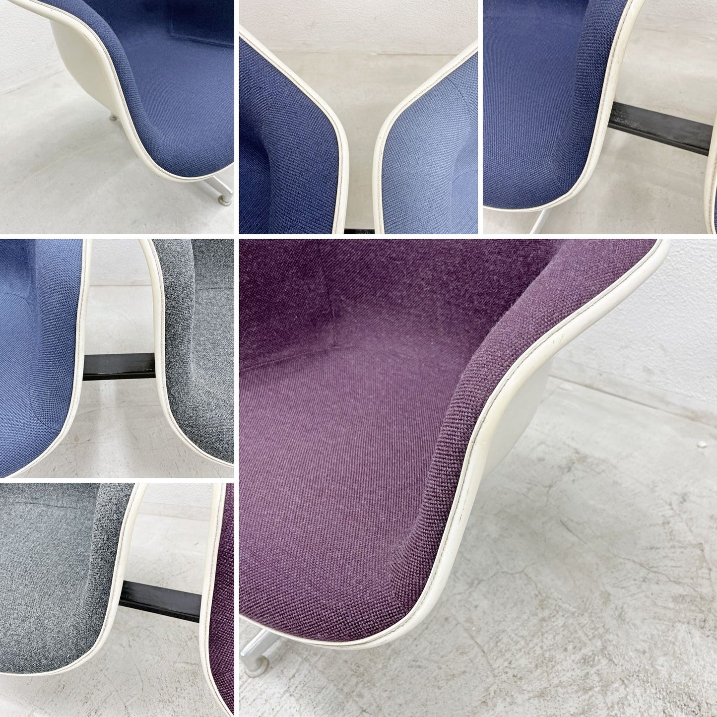 ハーマンミラー Herman Miller ビンテージ エアポートベンチ タンデムシート 4連 アームシェル 2nd ファブリック 新品張替え済 イームズ 希少 ネイビー・ブルーグレー・グレー・パープル C〓