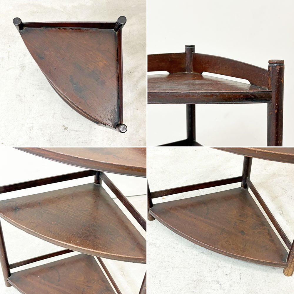 ジャパンビンテージ Japan Vintage 木味 小型三段棚 扇型 三角棚 ミニシェルフ ラック 3段 和家具 古家具 ●