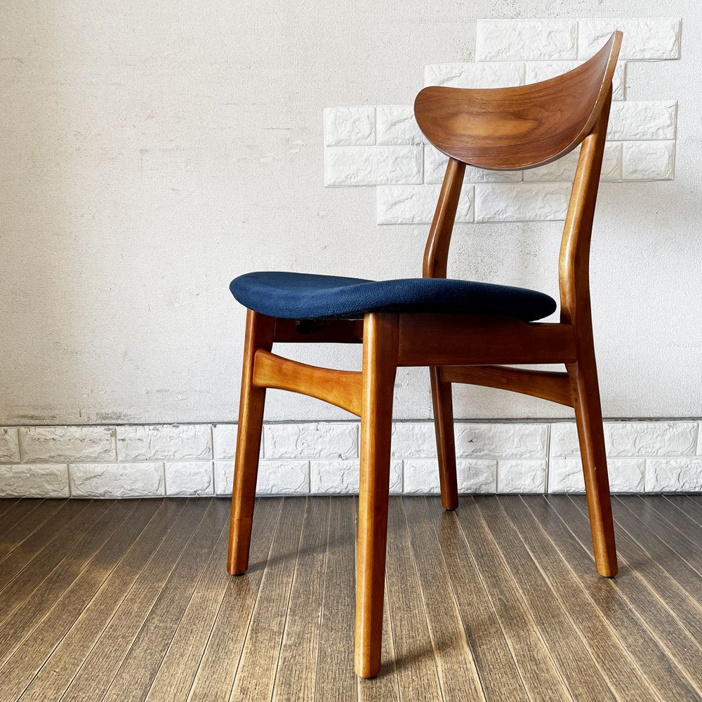 ウエストエルム West Elm クラシックカフェ Classic Cafe ダイニングチェア ファブリックシート ブルー系 ラバーウッド材 参考定価￥24,500- A ◎