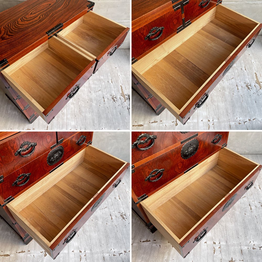 民芸箪笥 欅材 4段 抽斗5杯 整理ダンス チェスト 和箪笥 和家具 民藝 ♪