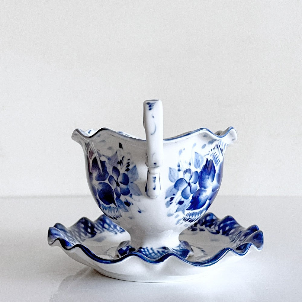 グジェリ陶器 カップ＆ソーサー C&S コバルトブルー 藍色 ホワイト ロシア B ■