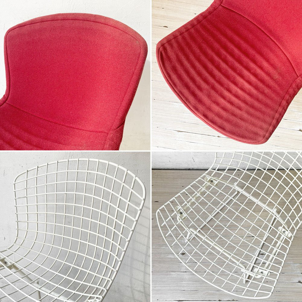 ノル Knoll 420 サイドチェア ワイヤーチェア ダイニングチェア ホワイト × レッド ファブリック フルカバー仕様 ハリー・ベルトイア ミッドセンチュリー ビンテージ ★