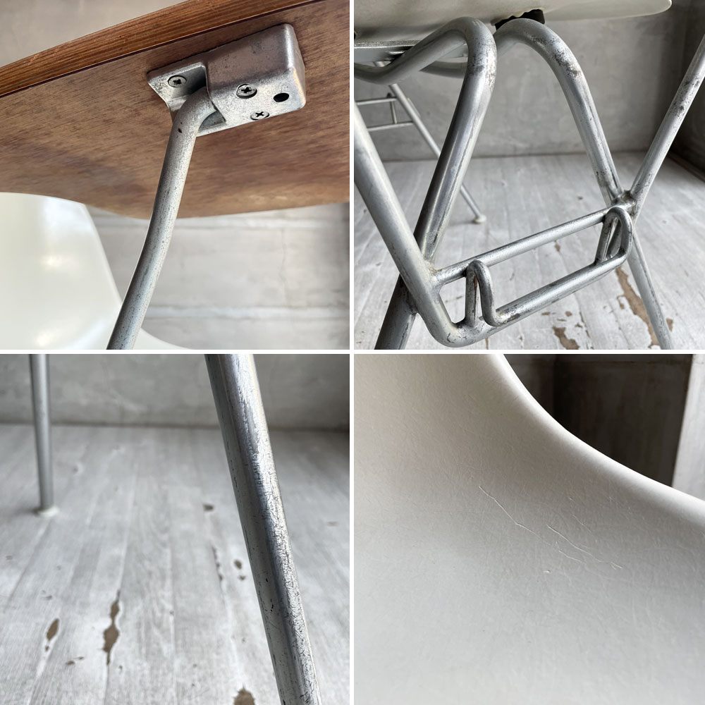 ハーマンミラー Herman Miller サイドシェルチェア セカンド 2nd ビンテージ FRP製 パーチメント スタッキングベース 肘掛けテーブル付 イームズ ミッドセンチュリー ♪