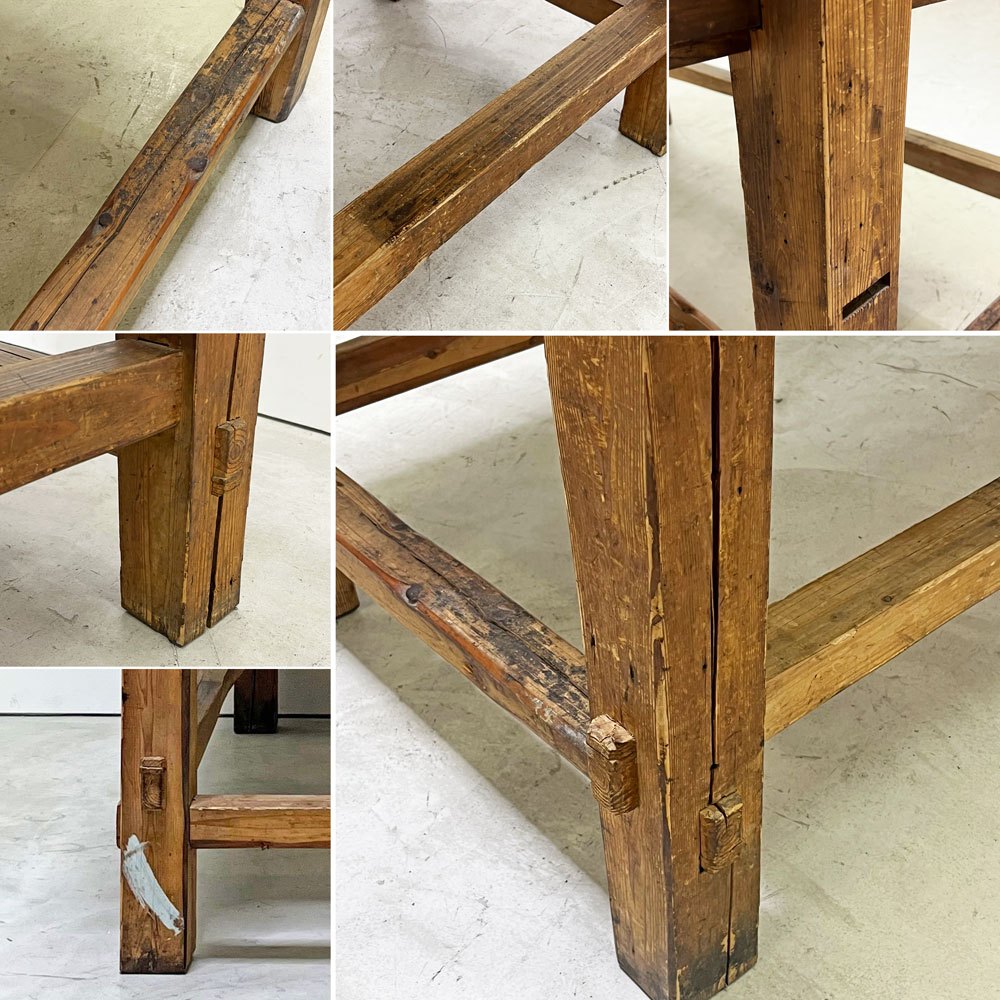 ヨーロッパビンテージ Europe vintage 木製 無垢材 ワークテーブル 作業台 W159cm 抽斗8杯 木味 ディスプレイ台 店舗什器 ●