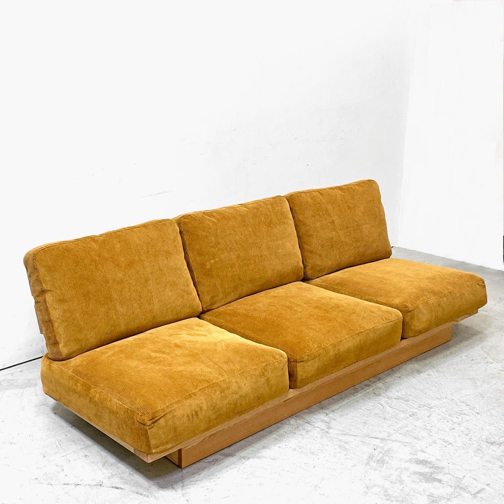 モモナチュラル MOMO Natural クラウド CLOUD ローソファ 3人掛け LOW SOFA 3P オーク材 ファブリック FGD-4 コーデュロイ キャメル カバーリング 定価￥200,000- ●