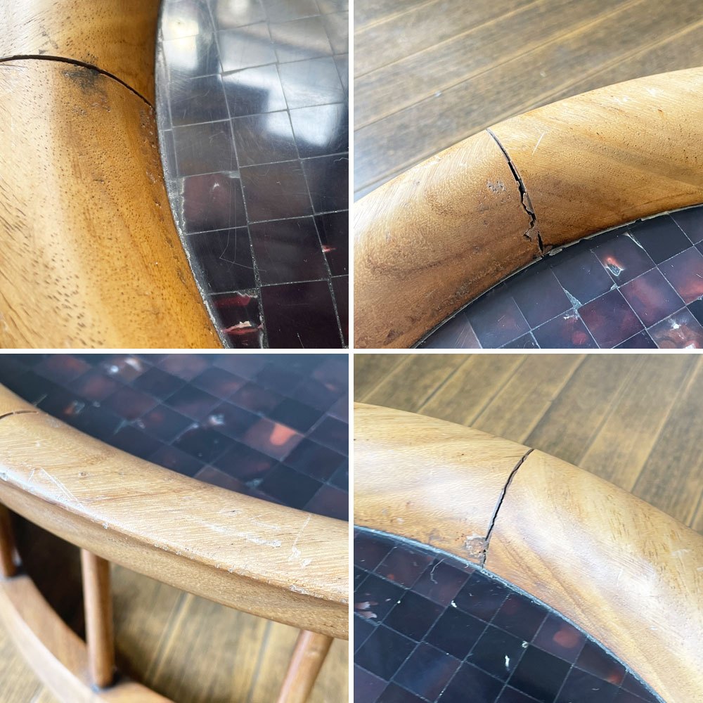 クラフトファニチャー Craft furniture 陶磁器天板 ローテーブル 花台 ラウンド モザイクトップ ◎