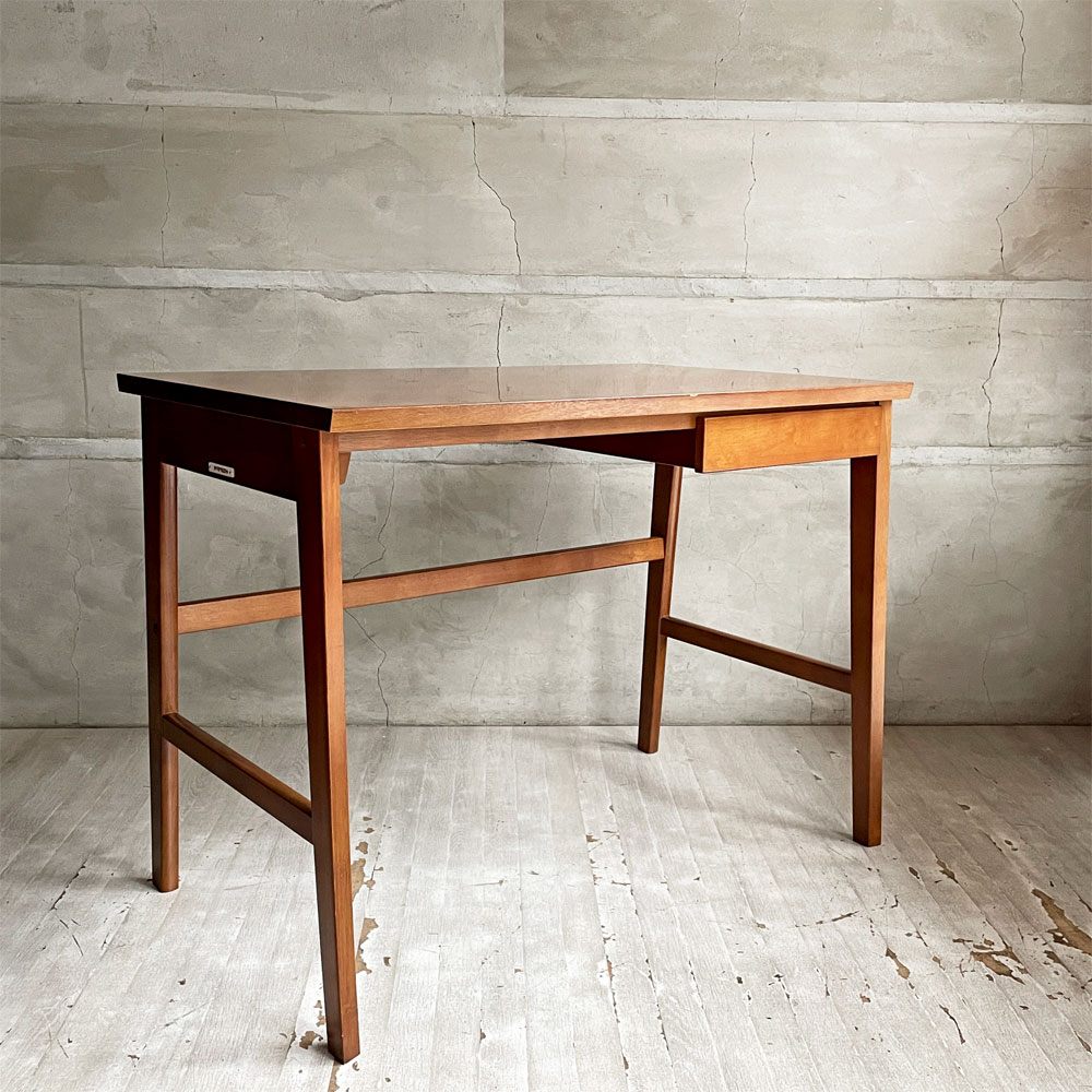 カリモク60＋ ロクマルプラス デスク スライド引き出し 片袖 ウォールナットカラー オーク材 ラバートリー材 レトロモダン ♪