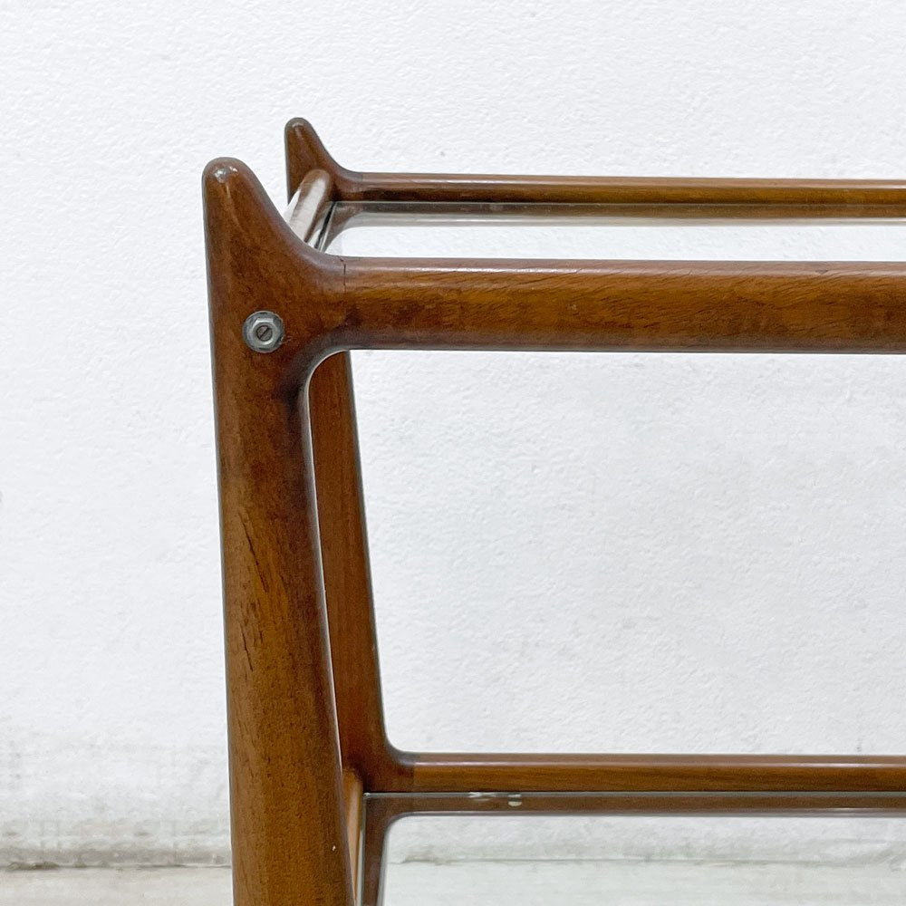 USビンテージ Vintage 木製 ガラス ワゴン 2段 キャスター キッチンワゴン サイドテーブル ディスプレイラック ミッドセンチュリー ●