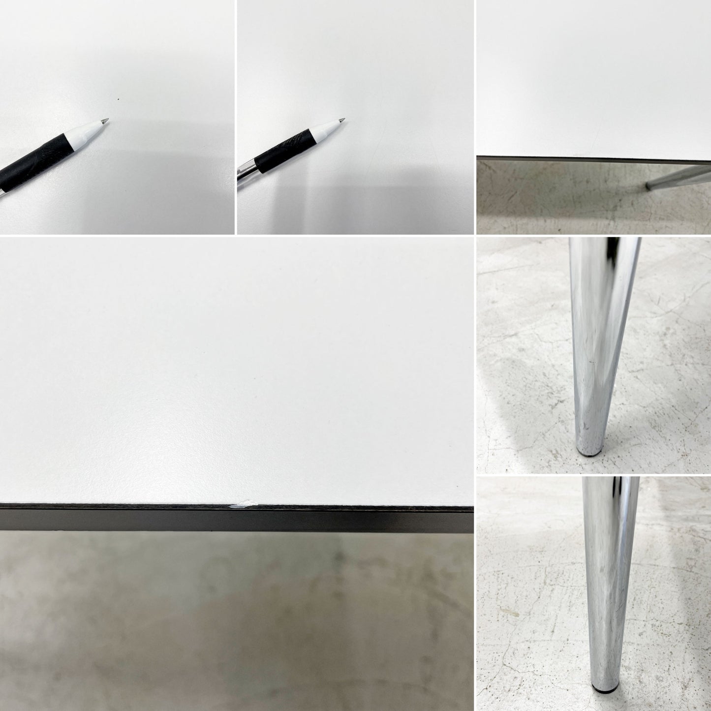 USMモジュラーファニチャー USM Haller ハラーテーブル ワーキングデスク ダイニングテーブル W150cm アジャスター パールグレーラミネート(ホワイト) 高さ調整機能付 〓