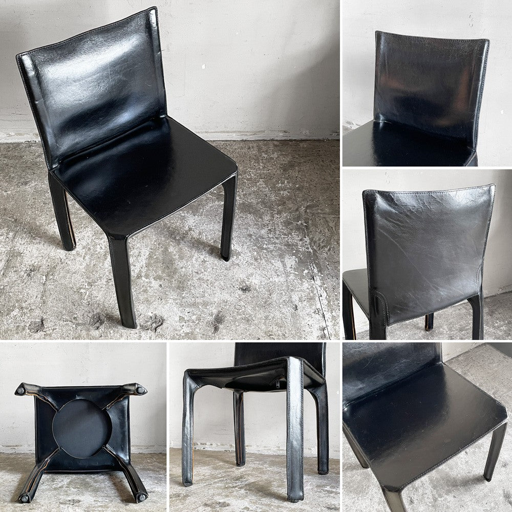 カッシーナ Cassina キャブチェア 412 CAB CHAIR アームレス 本革 ブラック マリオ・ベリーニ MoMA イタリアンモダン 定価￥385,000- ■