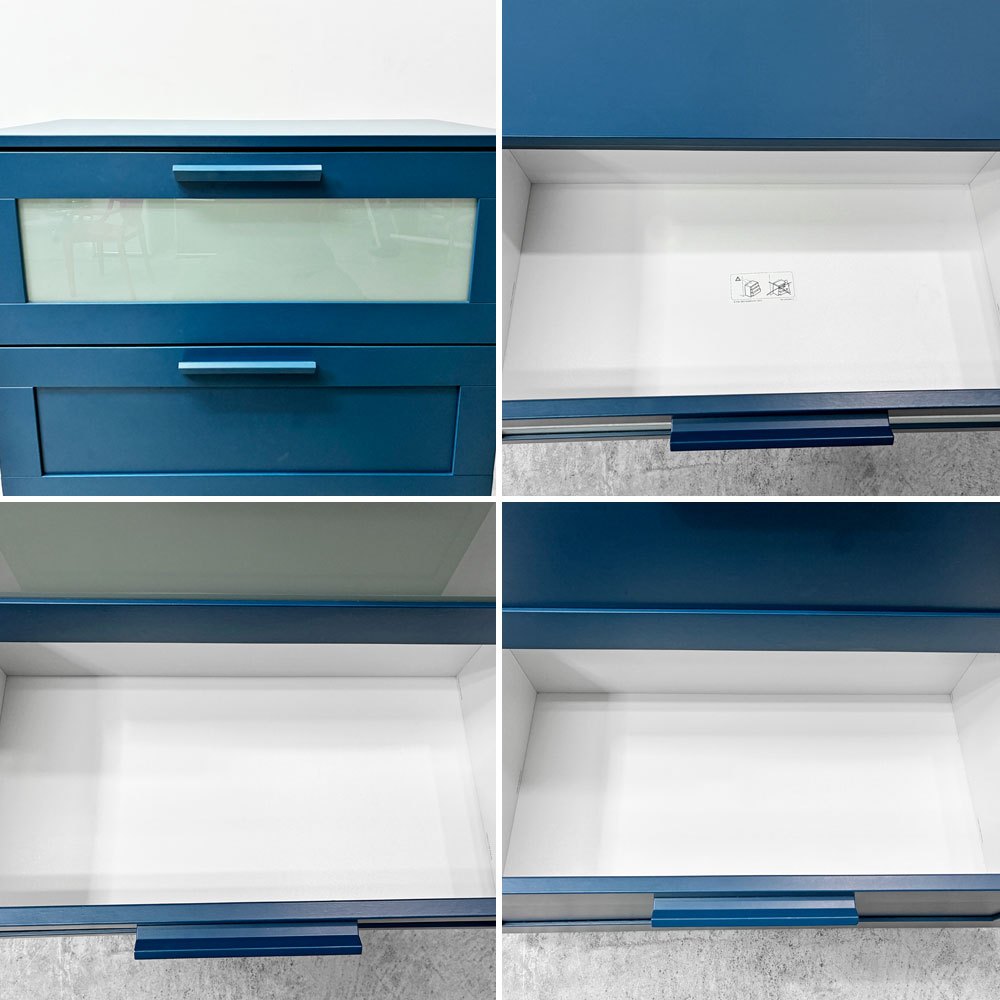 イケア IKEA ブリネス BRIMNES 3ドロワー チェスト 箪笥 ブルー系カラー 磨りガラス スウェーデン ●