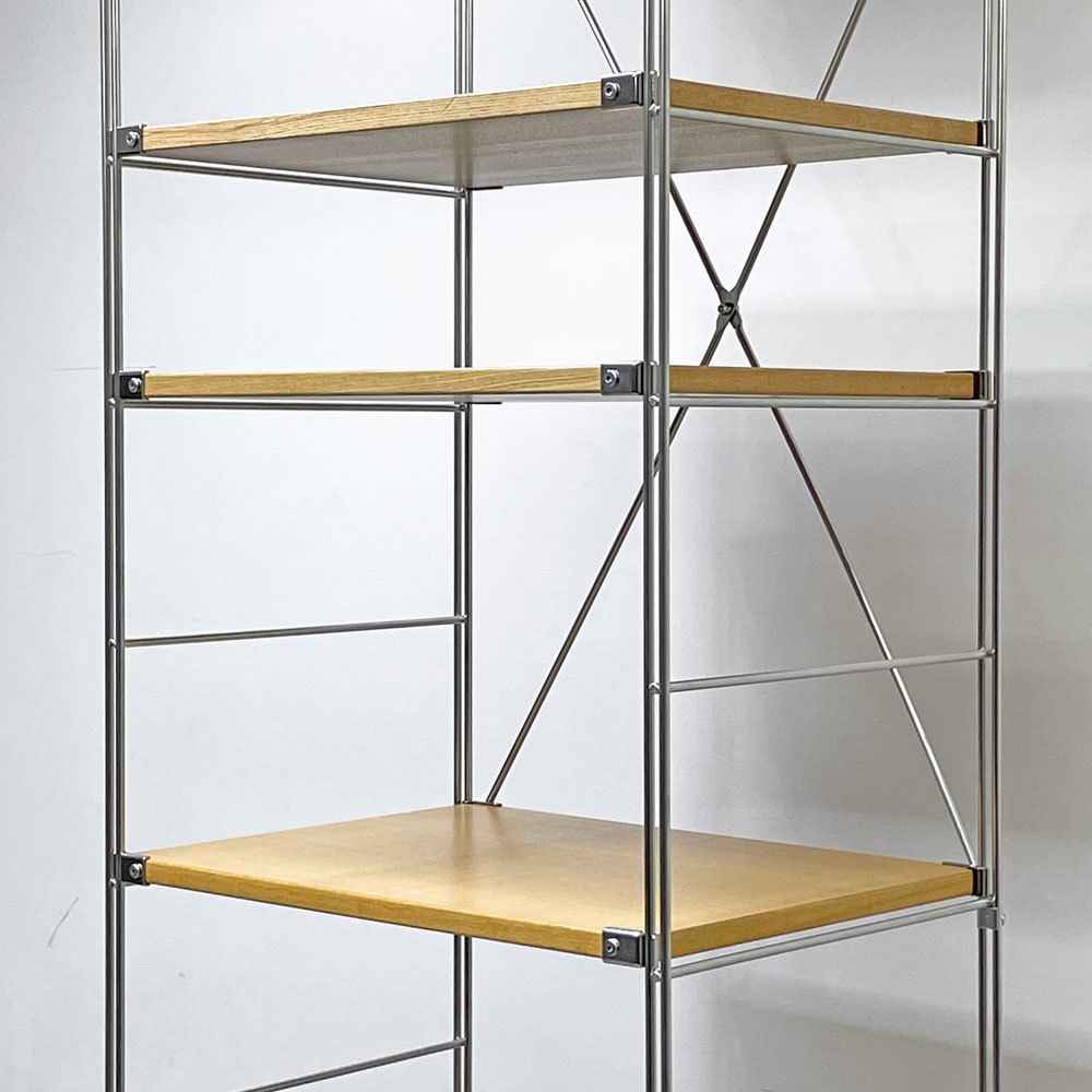無印良品 MUJI ステンレスユニットシェルフ タモ材 オープンシェルフ 本棚 飾り棚 収納棚 W58×H212cm 棚板7枚 定価￥47,890- ●