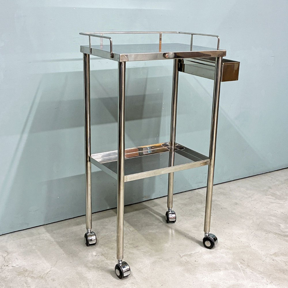 インダストリアルデザイン Industrial design ステンレス ワゴン カート 2段 トレイ＆キャスター付き 店舗什器 ◎