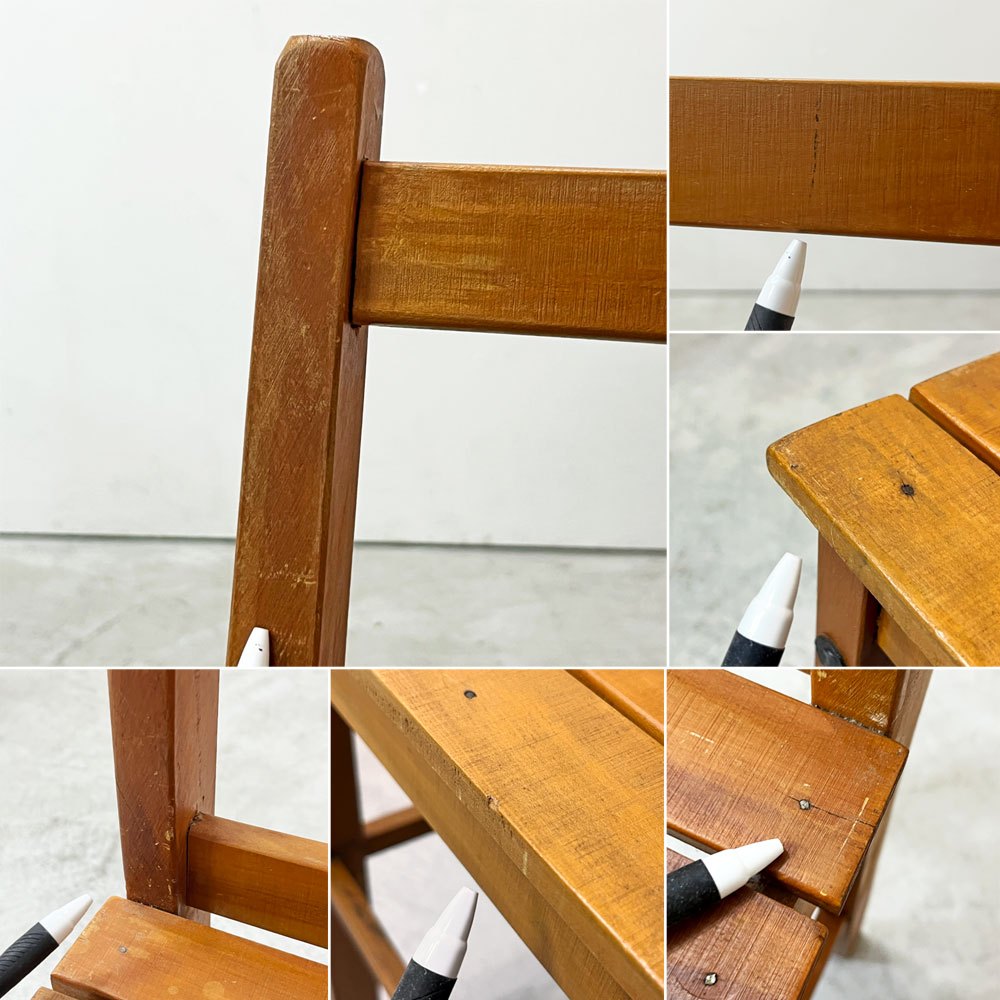 ビンテージ Vintage 木製 ダイニングチェア ラダーバック 板座 カントリースタイル B ●