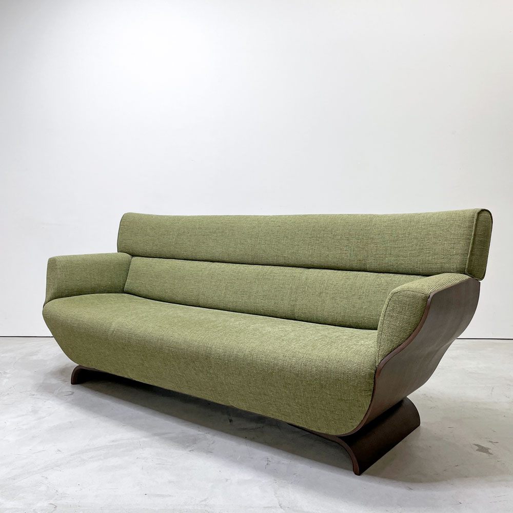 冨士ファニチア FUJI FURNITURE タピオTapio 3シーターソファ オーク材×ファブリック ライトグリーン系 ナチュラルモダン ●