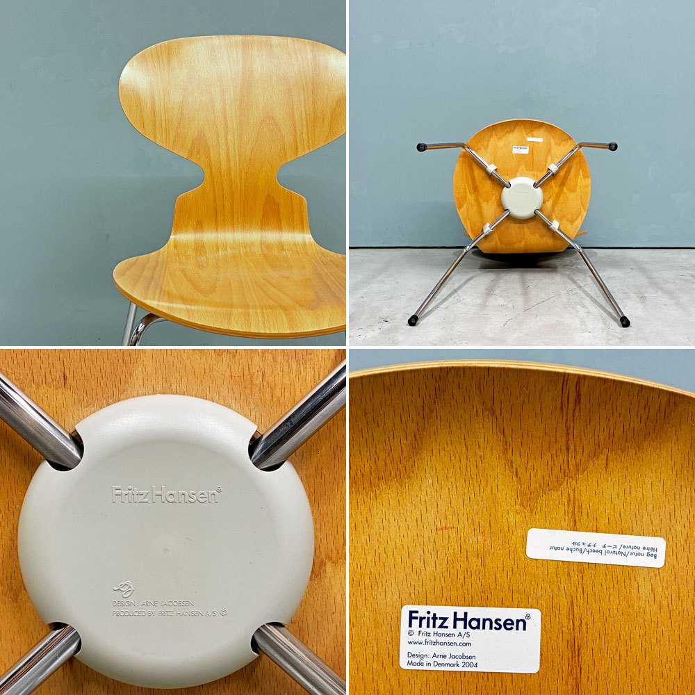 フリッツハンセン Fritz Hansen アントチェア 4本脚 ナチュラルビーチ ラッカー アルネ・ヤコブセン 北欧家具 ◎