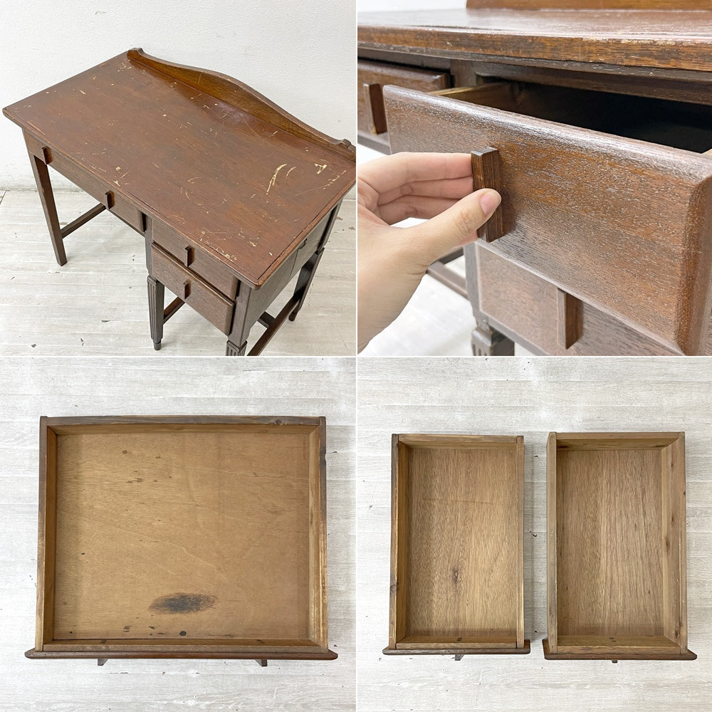 ジャパンビンテージ Japan Vintage 古い木味の片袖机 デスク 抽斗3杯 ブラウン 古家具 レトロ W90.5cm ●