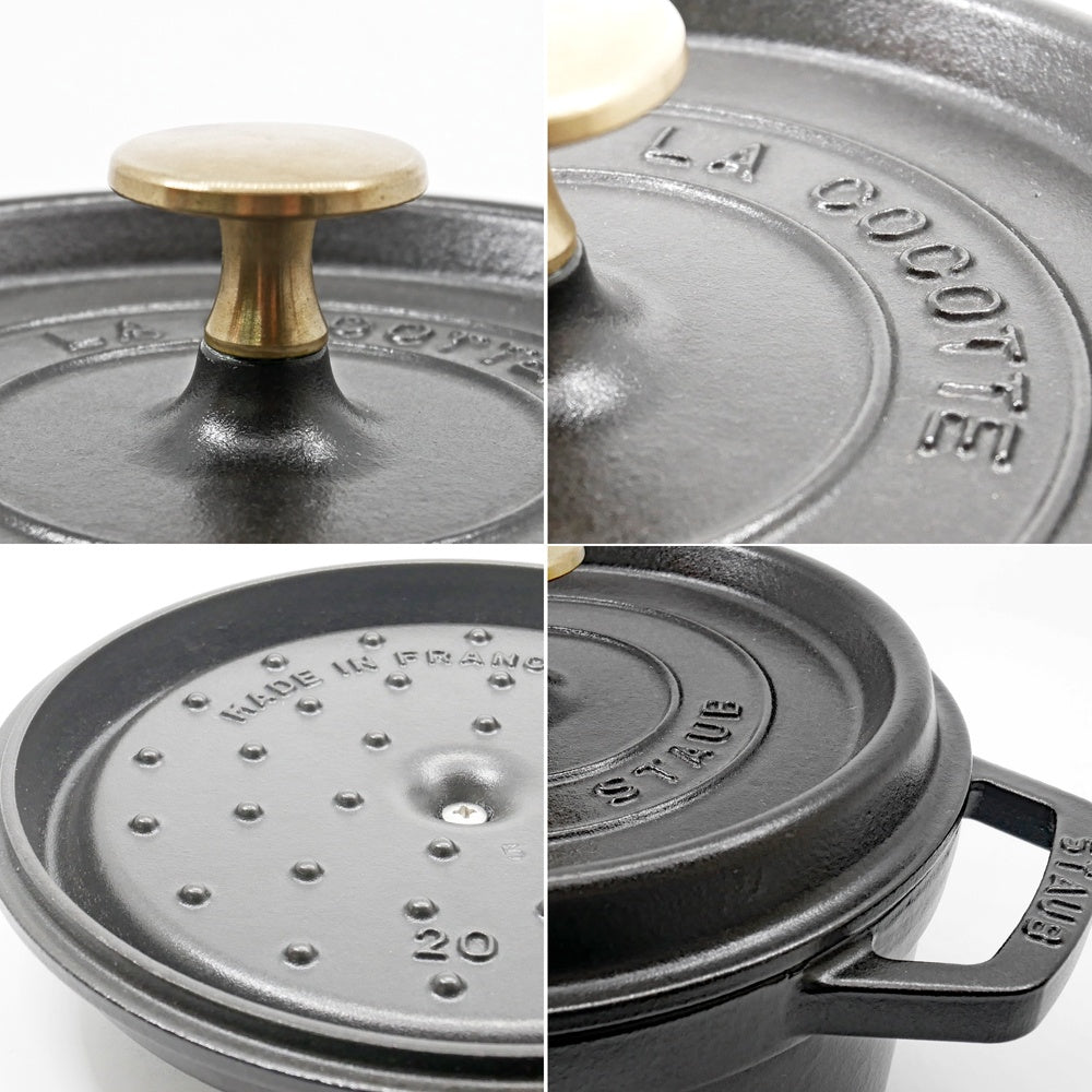 ストウブ STAUB ピコ ココット ラウンド 両手鍋 ブラック 20cm 鋳物 キャセロール ガス オーブン IH対応 フランス ●