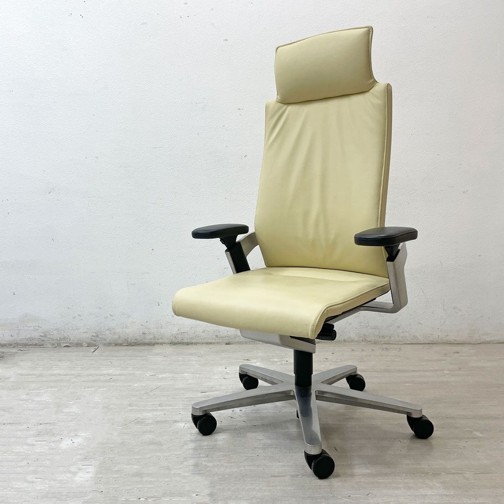 ウィルクハーン Wilkhahn オン チェア ON Chair ハイバック アームチェア 総本革 ヘッドレスト付 オフィスチェア ●