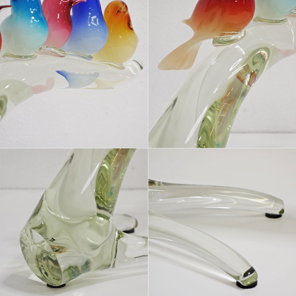 ムラーノガラス Murano 木にとまる鳥 オブジェ 置物 マエストロ ソリッドワーク ホットワーク ガラス工芸 ベネチアングラス イタリア ●