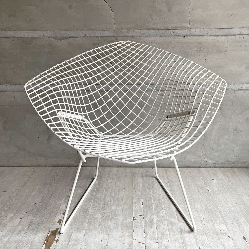 ノル Knoll ビンテージ ダイヤモンドチェア Diamond Chair ハリー・ベルトイア Harry Bertoia ホワイトフレーム シートパッド付 ミッドセンチュリー ♪