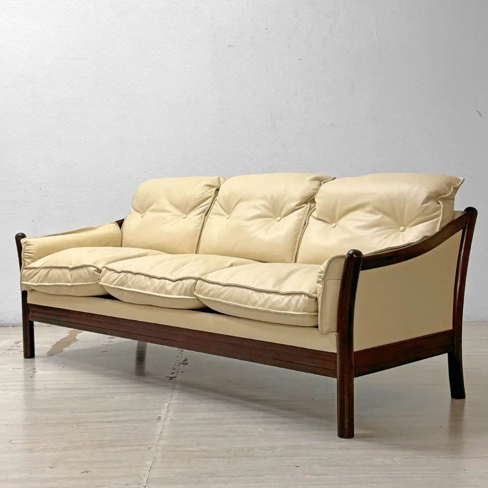 スカンジナビアビンテージ Scandinavian Vintage 3Pソファ 本革 ビーチ材 北欧 Lloyd's Antiques取扱 現状品 ●