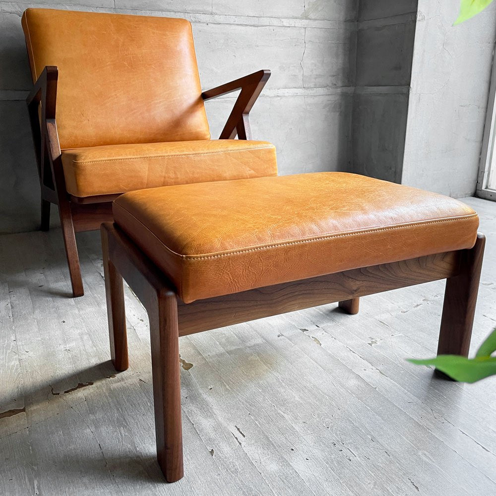 ナガノインテリア NAGANO INTERIOR リアル REAL ツムギ スツール tsumugi stool オットマン ウォールナット無垢材 本革 レザー ♪