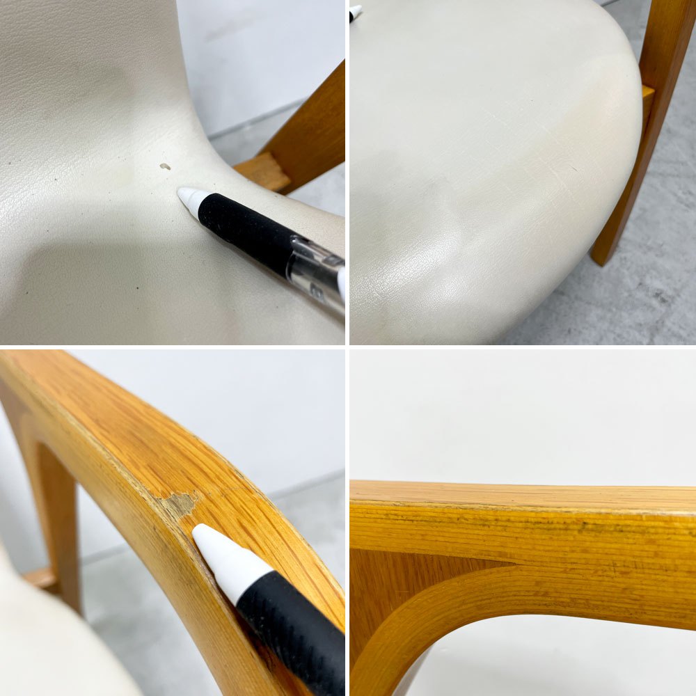 天童木工 TENDO アントラー Antler アームチェア ダイニングチェア チーク材 PVCレザー 坂倉準三建築研究所 ビンテージ 現状品 B ●