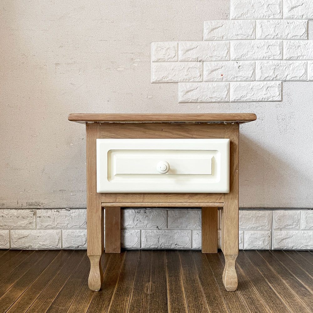 ビンテージスタイル Vintage Style ホワイトペイント ナイトテーブル サイドテーブル 1ドロワー W50cm フレンチカントリースタイル シャビーシック ◎