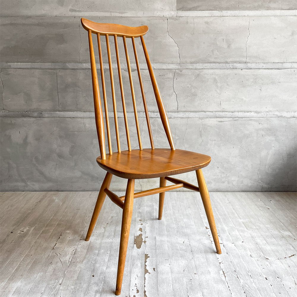 アーコール Ercol ゴールドスミス ダイニングチェア ハイバック スティックバック エルム材 ビーチ材 ナチュラルカラー UKビンテージ 英国家具 ♪
