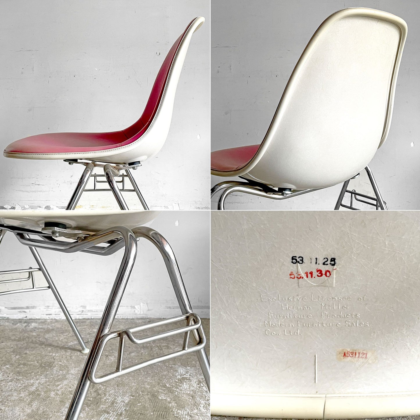 ハーマンミラー Herman Miller 3ndビンテージ サイドシェルチェア FRP製 PVCレザー スタッキングベース C&R イームズ ミッドセンチュリー B ■