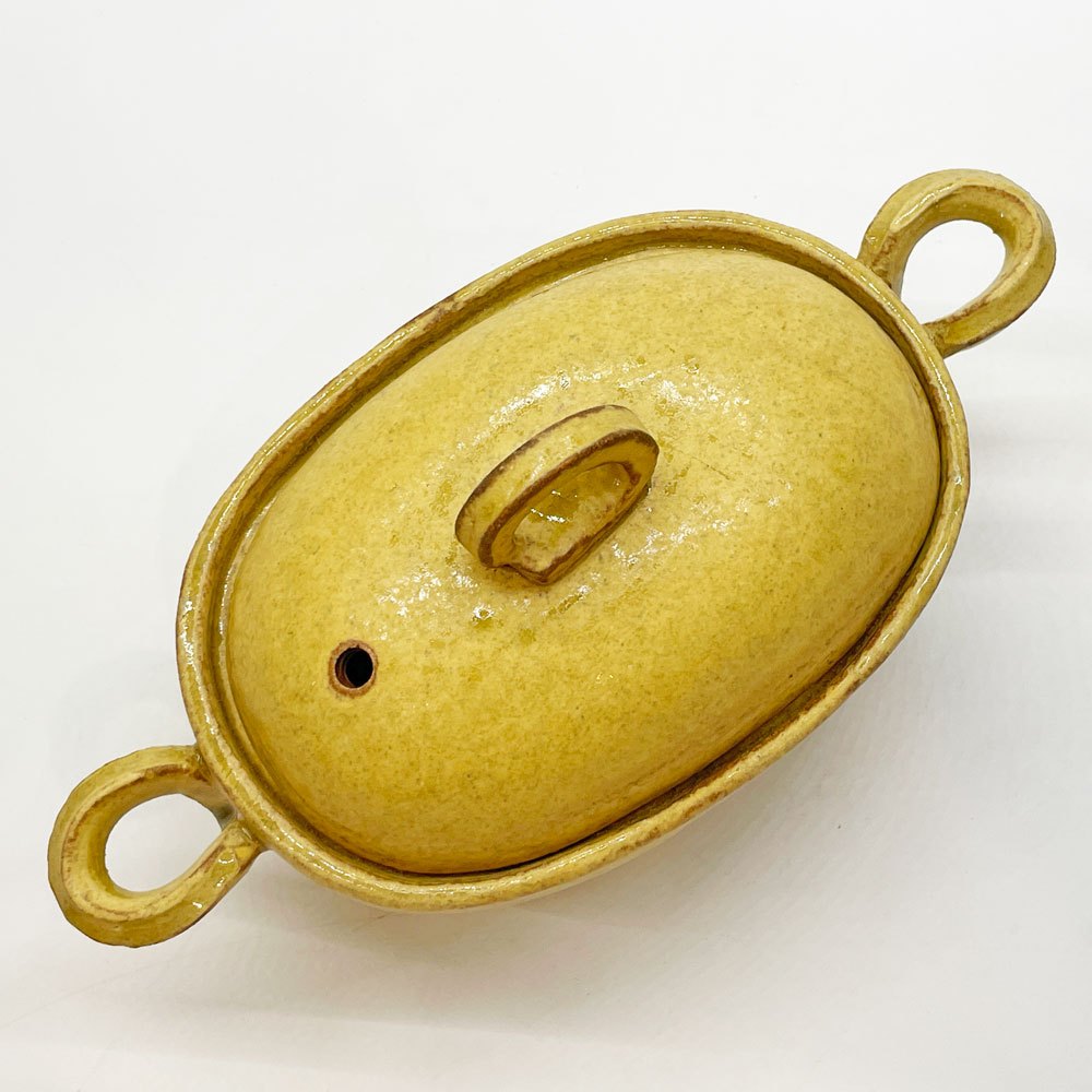 小川佳子 Yoshiko Ogawa 耐熱鍋 土鍋 蓋付 オーバル 楕円 陶器 直火可 W24cm 現代作家 B ★