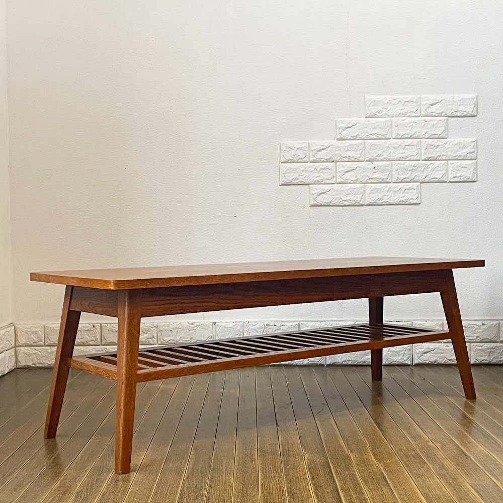 パシフィックファニチャーサービス P.F.S. ローテーブル DH TEA TABLE WITH SHELF Lサイズ W120cm ナラ材 ダークブラウン マガジンラック付 ◎