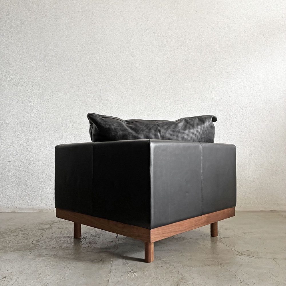 マスターウォール MASTERWAL デニッシュグランデ DANISH GRANDE SOFA コーナーソファ W93cm ウォールナット無垢材 本革 ブラックレザー 定価￥495,000- 展示品 〓