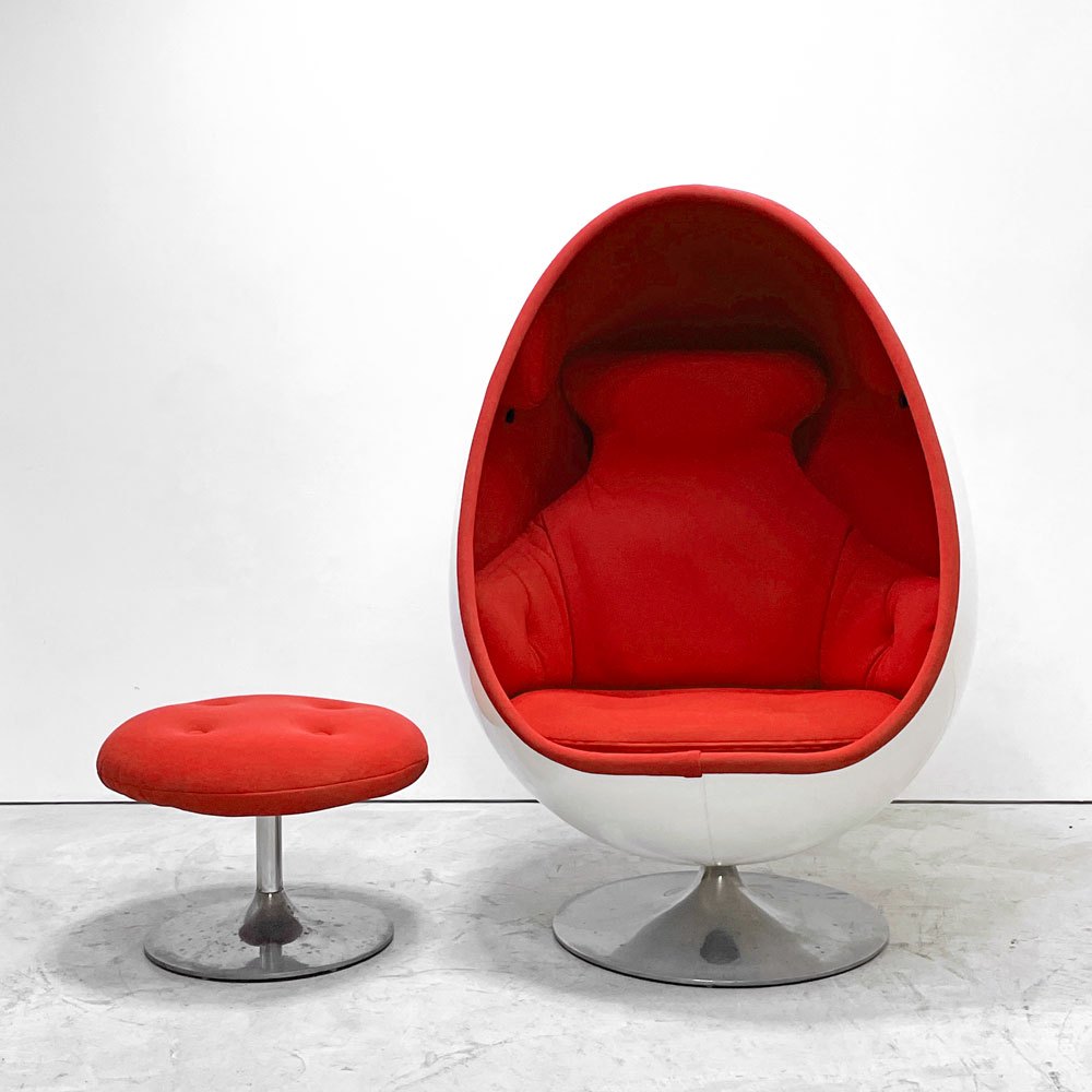 ヘンリックソーラーセン Henrik Thor-Larsen オヴァリアエッグチェア Ovalia Egg Chair FRP ホワイト×レッド ステレオスピーカー内蔵 オットマン付き ビンテージ スペースエイジ ●